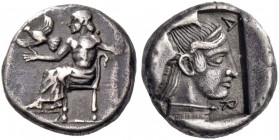 Arkadia. Arkadian League. Mantinea. Circa 462-428 BC. Hemidrachm (Silver, 14 mm, 2.91 g, 7 h). Zeus Lykaios seated to left on throne, holding eagle on...