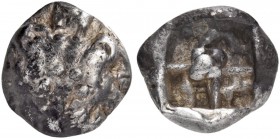 Mysia. Uncertain city in the neighborhood of Parion. Late 6th or early 5th century BC. Drachm (Silver, 15 mm, 3.91 g). Facing head of a lioness (or a ...