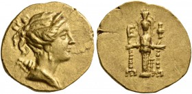 Ionia. Ephesos. Circa 123-119 BC. Stater (Gold, 22 mm, 8.41 g, 1 h). Draped bust of Artemis to right, wearing stephane, necklace of pearls and with he...