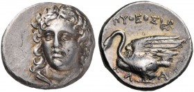 Ionia. Klazomenai. Circa 370-360 BC. Drachm (Silver, 16 mm, 4.04 g, 1 h), Pytheos. Laureate head of Apollo facing, turned slightly to the left, wearin...