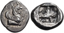 Ionia. Phokaia. Circa 500-460 BC. Drachm (Silver, 19 mm, 6.75 g). Forepart of griffin to right, with open mouth and with his forepaws raised before hi...
