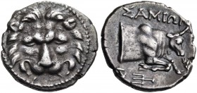 Islands off Ionia. ISLANDS OFF IONIA, Samos. Circa 270-240 BC. Oktobol (Silver, 19 mm, 4.51 g, 11 h), Ptolemaic standard. Lion’s scalp facing. Rev. ΣΑ...