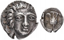 Islands off Caria. Rhodos. Rhodes. Circa 408/7-390 BC. Hemidrachm (Silver, 12 mm, 2.02 g, 11 h). Head of Helios facing, turned slightly to the right. ...