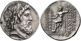 Seleukid Kings of Syria. Antiochos IV Epiphanes, 175-164 BC. Tetradrachm (Silver, 29 mm, 15.72 g, 1 h), Antioch, 168-164. Laureate and bearded head of...