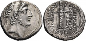 Seleukid Kings of Syria. Demetrios III Eukairos, 97/6-88/7 BC. Tetradrachm (Silver, 27 mm, 15.71 g, 1 h), Damascus, year 218 = 95/4. Diademed and bear...