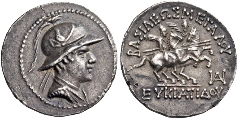 Baktria. Greco-Baktrian Kingdom. Eukratides I, circa 170-145 BC. Drachm (Silver,...
