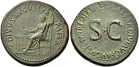Divus Augustus, died AD 14. Sestertius (Orichalcum, 37 mm, 27.67 g, 12 h), struck under Tiberius, Rome, 22-23. DIVVS AVGVSTVS PATER Divus Augustus, ra...