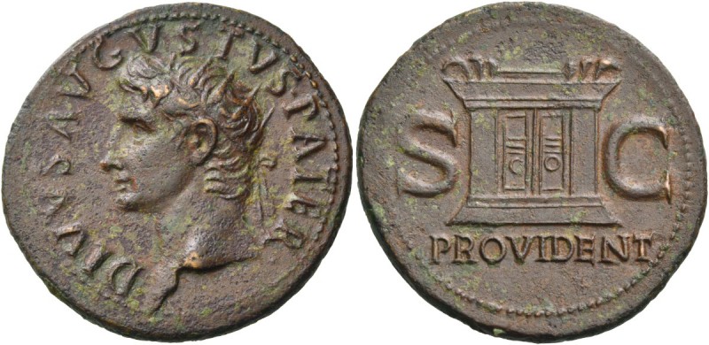 Divus Augustus, died AD 14. As (Copper, 30 mm, 11.17 g, 5 h), struck under Tiber...