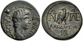 PHRYGIA. Laodicea ad Lycum. Gaius Caesar, 20 BC - AD 4. Hemiassarion (Bronze, 14 mm, 3.27 g, 1 h), under the magistrate Antonius Polemon Philopatris, ...