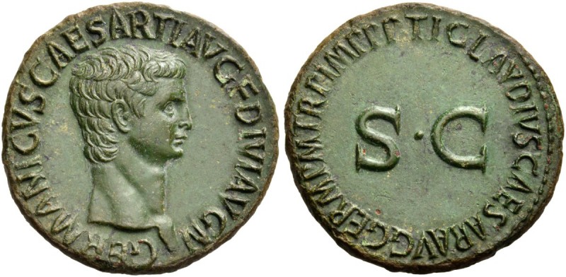 Germanicus, died 19. As (Copper, 29 mm, 11.68 g, 7 h), struck under Claudius, 42...