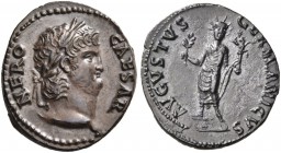 Nero, 54-68. Denarius (Silver, 19 mm, 3.33 g, 6 h), Rome, 64-65. NERO CAESAR Laureate head of Nero to right. Rev. AVGVSTVS GERMANICVS Nero, radiate an...