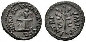 Nero, AD 54-68. Quadrans (15 mm, 1.90 g, 1 h), Rome, 65. NERO CLAV CAE AVG GER Owl, with spread wings, standing facing on rectangular altar. Rev. P M ...