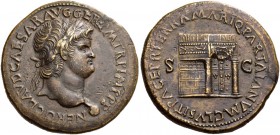 Nero, 54-68. Sestertius (Orichalcum, 36 mm, 27.25 g, 6 h), Lugdunum, 65. NERO CLAVD CAESAR AVG GER P M TR P IMP P P Laureate head of Nero to right, wi...