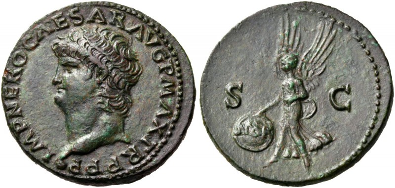 Nero, AD 54-68. As (Copper, 29 mm, 11.45 g, 6 h), Lugdunum, 66. IMP NERO CAESAR ...