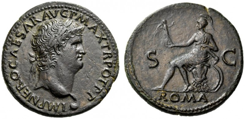 Nero, AD 54-68. Sestertius (Orichalcum, 35 mm, 25.36 g, 8 h), Lugdunum, c. 67. I...