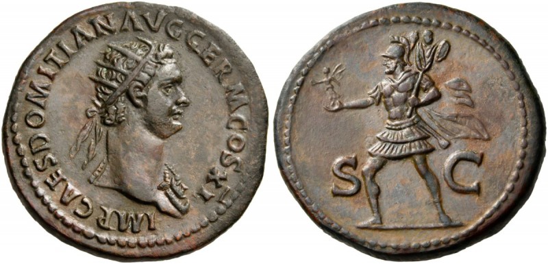 Domitian, 81-96. (29 mm, 13.28 g, 6 h), Rome, 85. IMP CAES DOMITIAN AVG GERM COS...
