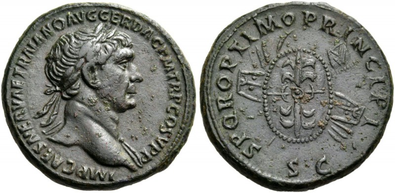 Trajan, 98-117. As (Copper, 27 mm, 11.83 g, 7 h), Rome, 104/5-107. IMP CAES NERV...