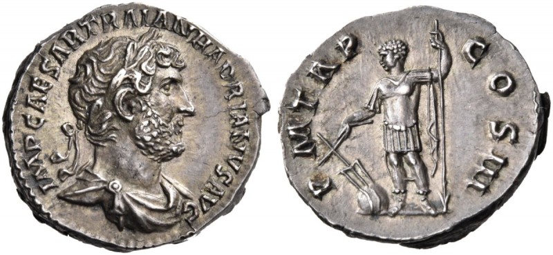 Hadrian, 117-138. Denarius (Silver, 19 mm, 3.36 g, 7 h), Rome, 124. IMP CAESAR T...