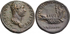 Hadrian, 117-138. Dupondius (Orichalcum, 25 mm, 12.15 g, 1 h), Rome, c. 132-135. HADRIANVS AVGVSTVS Laureate and draped bust of Hadrian to right. Rev....