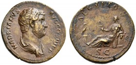 Hadrian, 117-138. Dupondius (Orichalcum, 27 mm, 12.04 g, 12 h), Rome, 134-138. HADRIANVS AVG COS III P P Bare-headed and draped bust of Hadrian to rig...