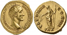 Antoninus Pius, 138-161. Aureus (Gold, 21 mm, 7.42 g, 6 h), Rome, 150-151. IMP CAES T AEL HADR ANTO-NINVS AVG PIVS P P Bare head of Antoninus Pius to ...