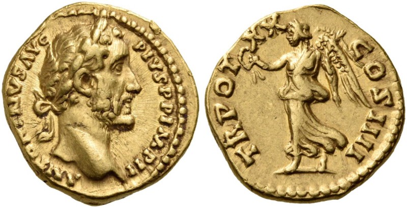 Antoninus Pius, 138-161. Aureus (Gold, 17 mm, 7.24 g, 6 h), Rome mint, 156-157. ...