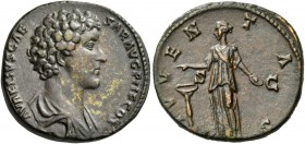 Marcus Aurelius, as Caesar, 139-161. Sestertius (Orichalcum, 31 mm, 23.49 g, 12 h), Rome, 140-144. AVRELIVS CAESAR AVG PII F COS Bare headed and drape...