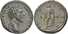 Marcus Aurelius, as Caesar, 139-161. Sestertius (Orichalcum, 30 mm, 28.30 g, 11 h), Rome, 158/159. AVRELIVS CAES - ANTON AVG PII F Bare-headed bust of...