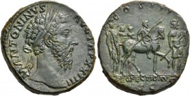 Marcus Aurelius, 161-180. Sestertius (Orichalcum, 29 mm, 21.93 g, 1 h), Rome, 169-170. M ANTONINVS AVG TR P XXIIII Laureate head of M. Aurelius to rig...