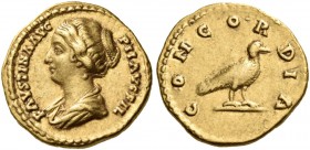 Faustina Junior, Augusta, 147-175. Aureus (Gold, 19 mm, 7.17 g, 6 h), Rome, c. 147-150. FAVSTINA AVG PII AVG FIL Draped bust of Faustina to left, with...