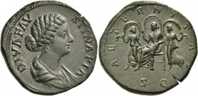 Diva Faustina Junior, died 175/6. Sestertius (Orichalcum, 29 mm, 24.02 g, 6 h), Rome, c. 176-180. DIVA FAV-STINA PIA Draped bust of Faustina to right,...