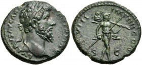 Lucius Verus, 161-169. As (Copper, 24 mm, 10.13 g, 6 h), Rome, 167-168. L VERVS AVG ARM PARTH MAX Laureate head of Lucius Verus to right. Rev. TR P VI...