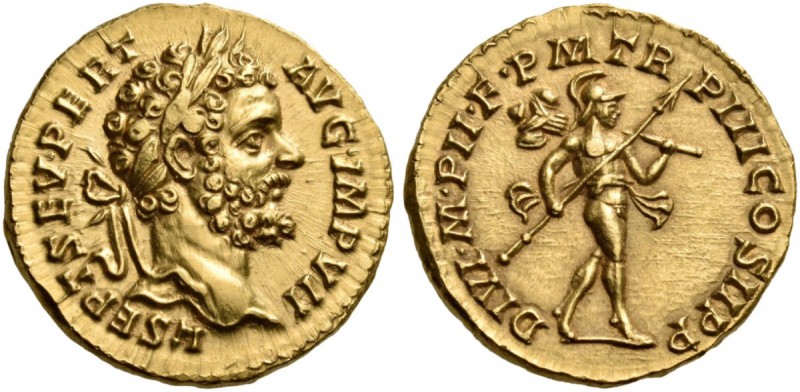 Septimius Severus, 193-211. Aureus (Gold, 20 mm, 7.27 g, 6 h), Rome, 195. L SEPT...