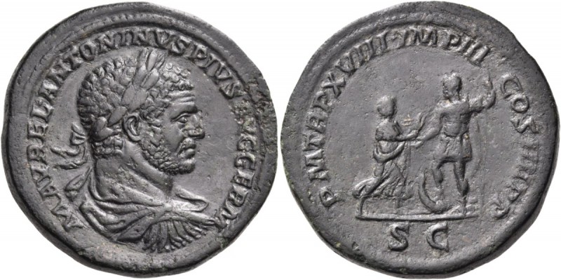 Caracalla, 198-217. Sestertius (Orichalcum, 32 mm, 28.98 g, 1 h), Rome, 215. M A...