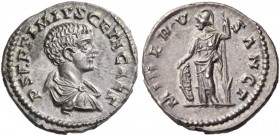 Geta, as Caesar, 198-209. Denarius (Silver, 19 mm, 3.53 g, 12 h), Laodicea ad Mare, 202. P SEPTIMIVS GETA CAES Bare-headed, draped and cuirassed bust ...