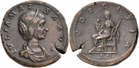 Julia Maesa, Augusta, 218-224/5. Sestertius (Orichalcum, 31 mm, 23.19 g, 12 h), struck under her grandson, Elagabalus, Rome, 218-220. IVLIA MAESA AVG ...