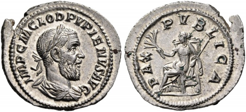 Pupienus, 238. Denarius (Silver, 22 mm, 2.72 g, 12 h), Rome, 238. IMP C M CLOD P...