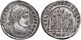 Constantine I, 307/310-337. Light Miliarense (Silver, 23 mm, 4.16 g, 12 h), Thessalonica, 320. CONSTANTINVS MAX P F AVG Laureate and cuirassed bust of...