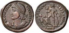 Constantius II, 337-361. Centenionalis (Bronze, 21 mm, 4.32 g, 12 h), Nicomedia, 348-351. D N CONSTANTIVS P F AVG Pearl-dia­ demed, draped and cuirass...