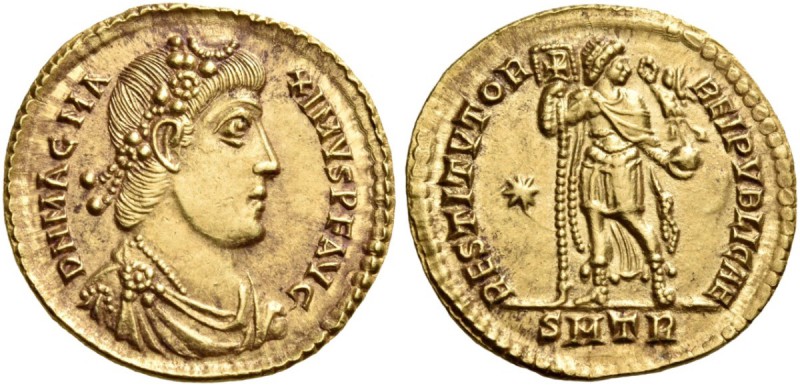 Magnus Maximus, 383-388. Solidus (Gold, 21 mm, 4.48 g, 7 h), Treveri. D N MAG MA...