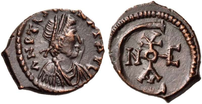 Justinian I, 527-565. Pentanummium (Bronze, 15 mm, 1.56 g, 11 h), Theoupolis (An...