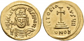 Heraclius, 610-641. Solidus (Gold, 20 mm, 4.54 g, 7 h), Constantinople, 610-613. dN hERACLI-US PP AVC Draped and cuirassed facing bust of Heraclius, w...