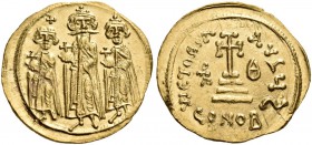 Heraclius, with Heraclius Constantine and Heraclonas, 610-641. Solidus (Gold, 22 mm, 4.49 g, 7 h), Constantinople, indiction year 9 = 635/6. From left...