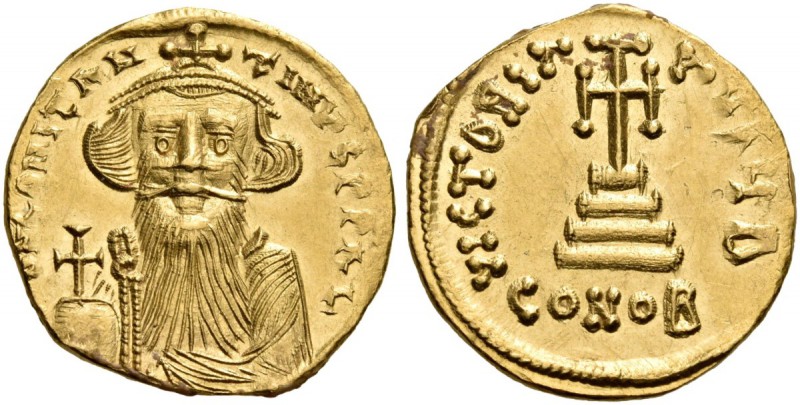 Constans II, 641-668. Solidus (Gold, 18 mm, 4.38 g, 7 h), Constantinople, 651-65...
