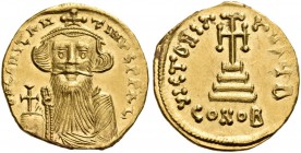 Constans II, 641-668. Solidus (Gold, 18 mm, 4.38 g, 7 h), Constantinople, 651-654. d N CONSTANTINЧS P P AU Crowned and draped bust of Constans facing,...