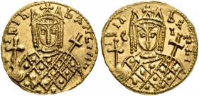 Irene, 797-802. Solidus (Gold, 22 mm, 3.85 g, 7 h), Class II, Syracuse, 798-802. EIRIN BASILISSH Crowned bust of Irene facing, wearing loros and holdi...