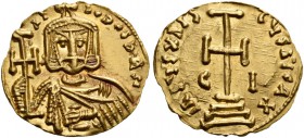 Nicephorus I, 802-811. Solidus (Gold, 20 mm, 3.79 g, 6 h), 802-803. hI-FOROC bAS Facing bust of Nicephoros, wearing cross-topped crown and chlamys, ho...