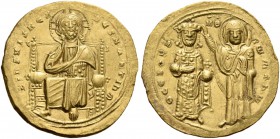 Romanus III Argyrus, 1028-1034. Histamenon (Gold, 23 mm, 4.39 g, 6 h), Constantinople. + ΙhS XIS REX REGNANTIhM Christ Pantocrator seated facing on th...