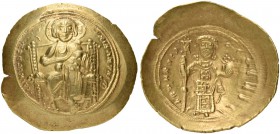 Constantine X Ducas, 1059-1067. Histamenon (Gold, 27 mm, 4.36 g, 5 h), Constantinople. +IhI XIS REX REGNANThIm Christ, nimbate, seated facing on strai...
