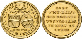 NETHERLANDS, The Dutch Republic. Amsterdam. Medal (Gold, 24 mm, 8.57 g, 12 h), medallic jeton in the weight of 2 1/2 Ducats on the fiftieth anniversar...